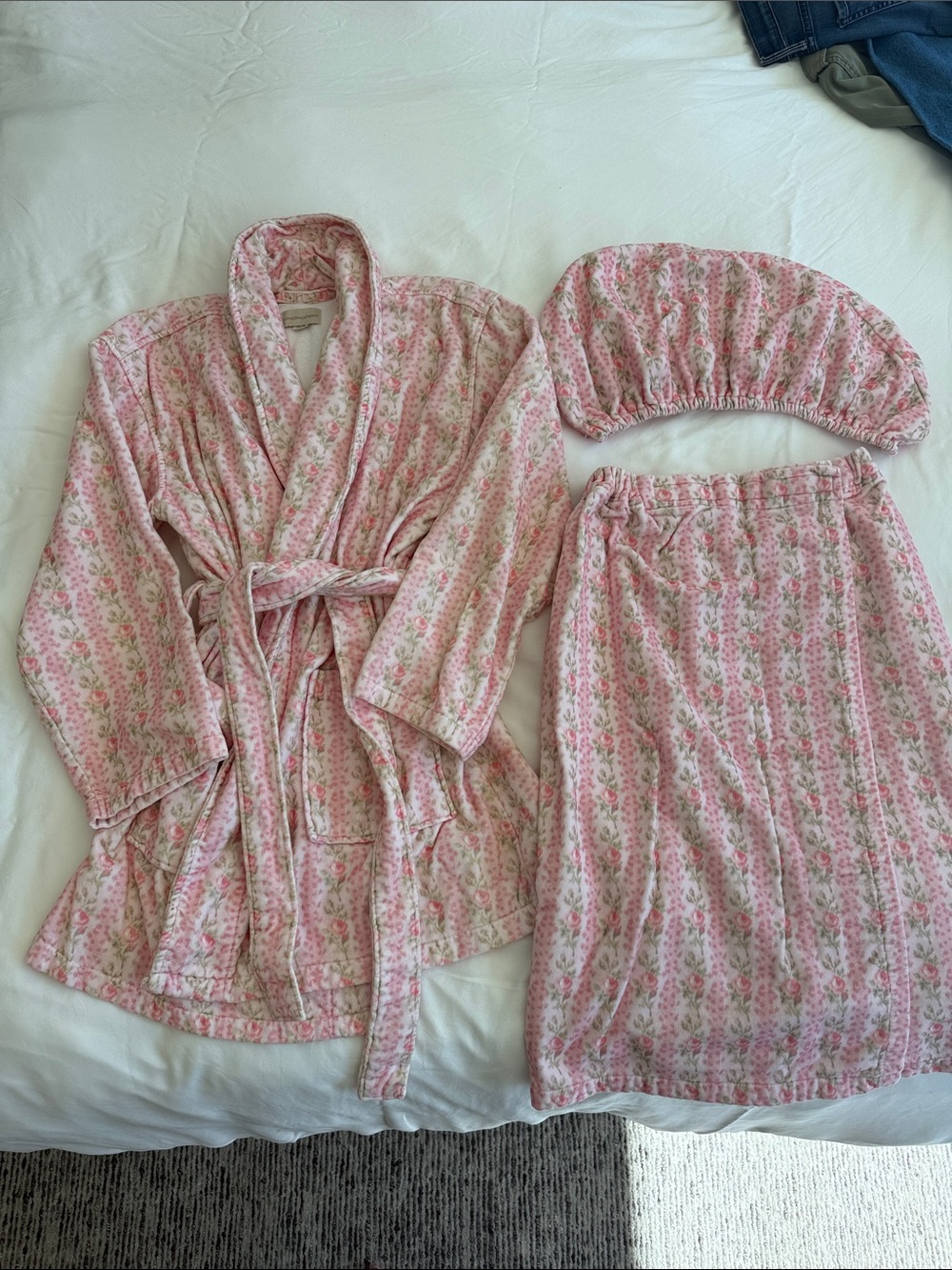 LoveShackFancy Pink Floral Robe/ Bath Set